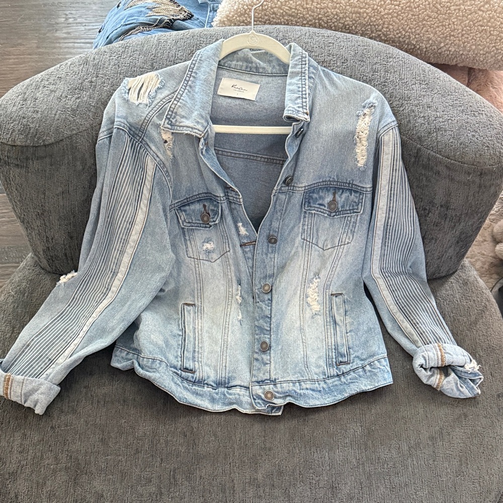 KanCan Light Blue Distressed Denim Jacket